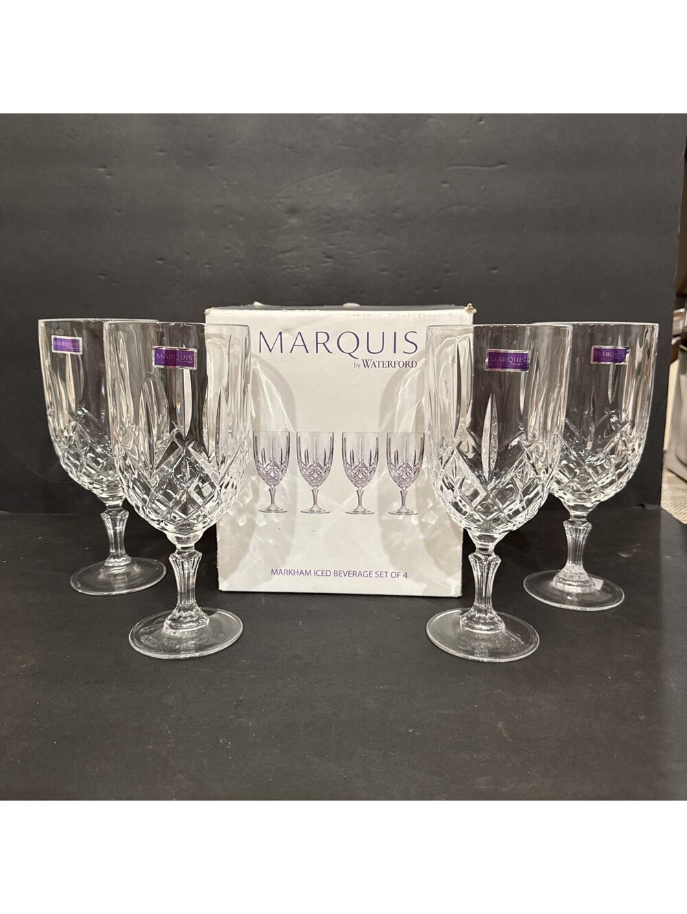New Waterford Marquis Markham Iced Tea Beverage Set of 4 Made In Italy